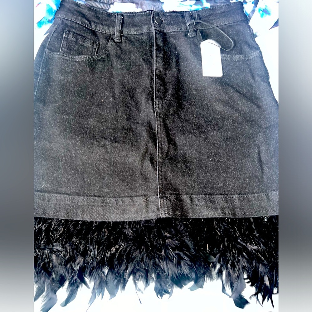 Black Denim feather skirt